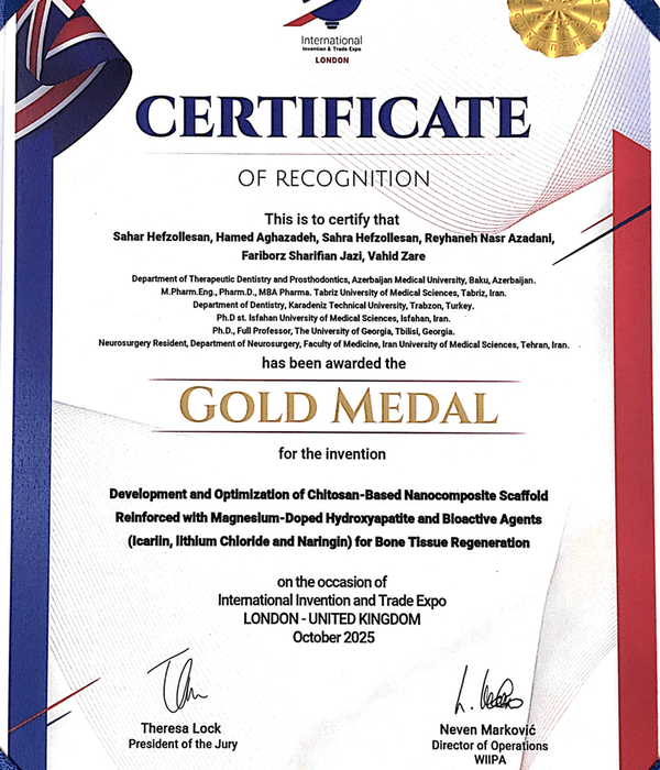 مدال طلای جهانی برای داربست پیشرفته استخوان در دانشگاه کینگستون لندن